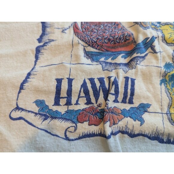 Vintage 80s Hawaii Tee Shirt Kids' Size M Boy's Antique Map Sailing Ship Islands - Picture 4 of 10